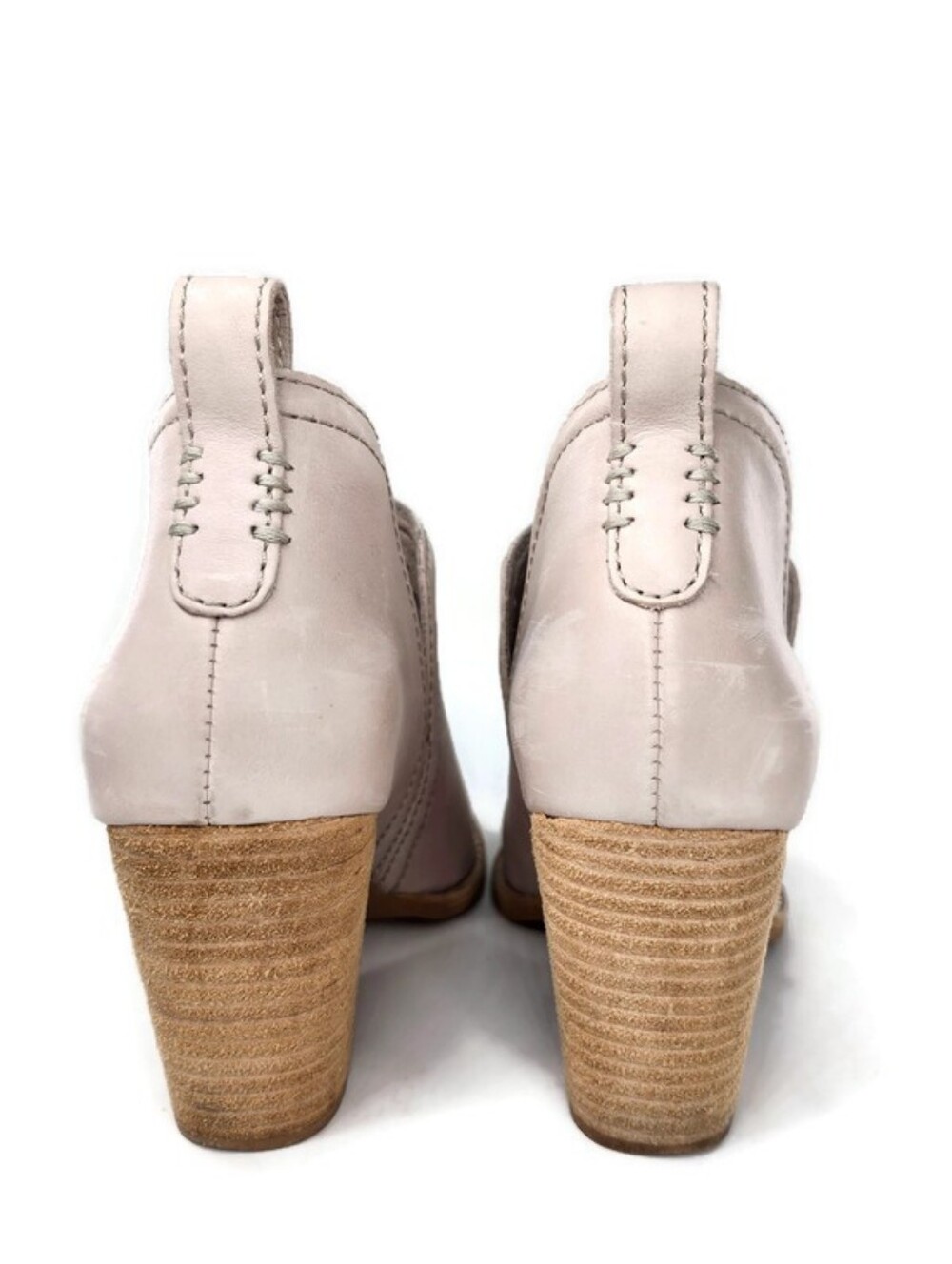 Jeffrey Campbell Rosalee Beige Leather Split-Shaft Pull-On Block Heel Ankle Boot - Picture 11 of 15